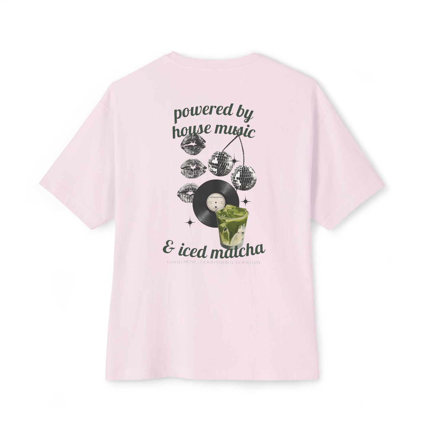 Powered by House Music & Iced Matcha T-Shirt — Retro DJ Vinyl Graphic Tee