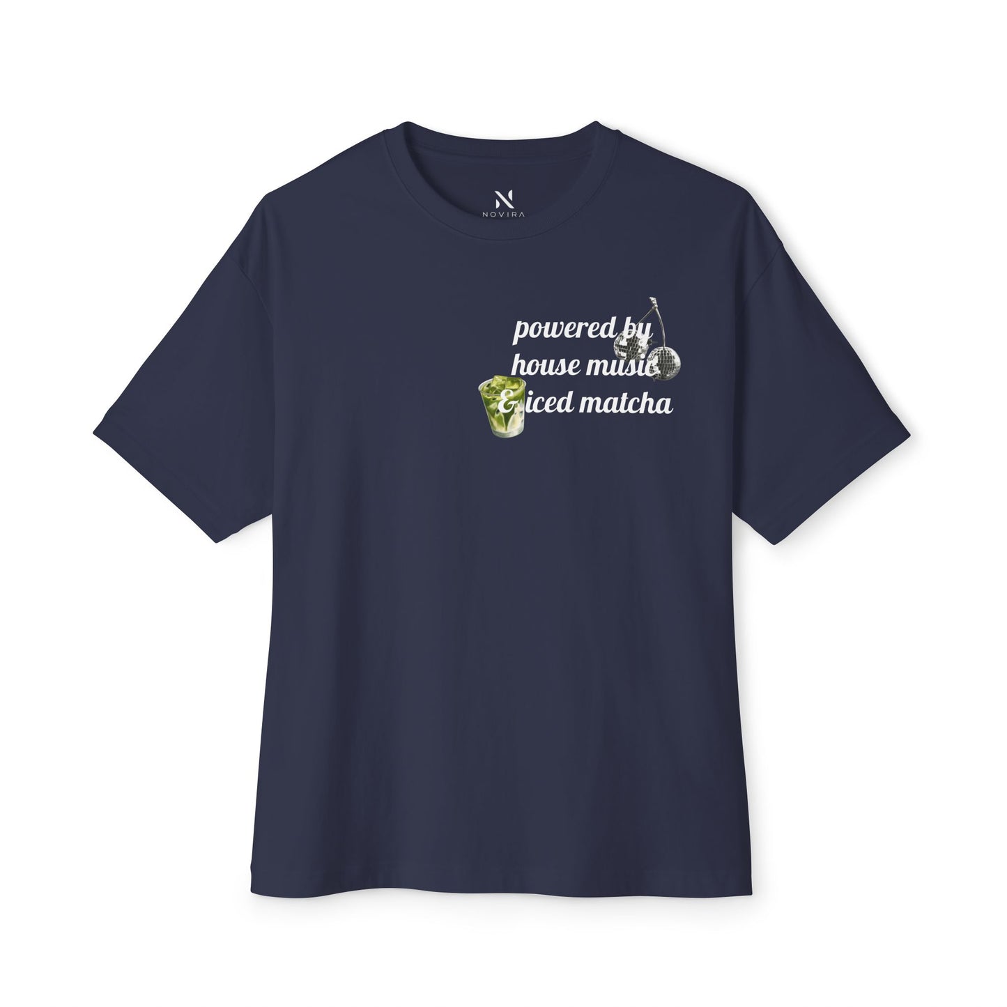 Powered by House Music & Iced Matcha T-Shirt — Retro DJ Vinyl Graphic Tee