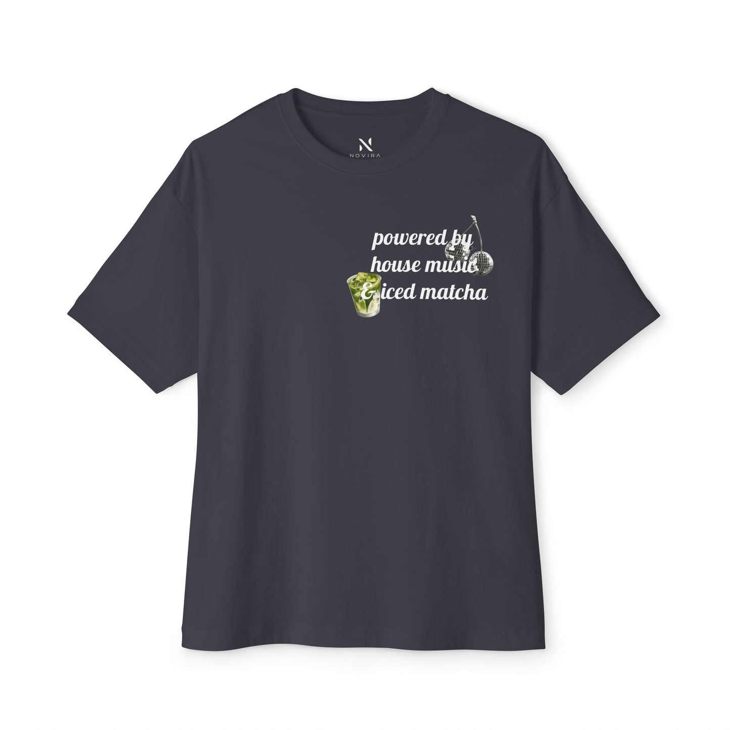 Powered by House Music & Iced Matcha T-Shirt — Retro DJ Vinyl Graphic Tee