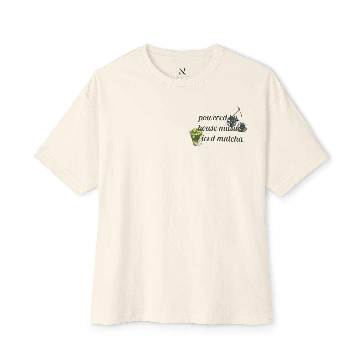 Powered by House Music & Iced Matcha T-Shirt — Retro DJ Vinyl Graphic Tee