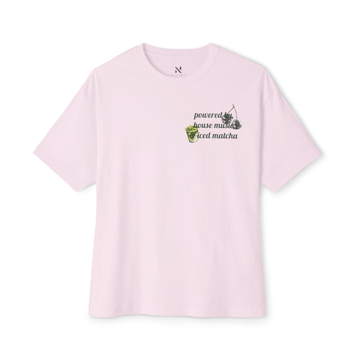 Powered by House Music & Iced Matcha T-Shirt — Retro DJ Vinyl Graphic Tee