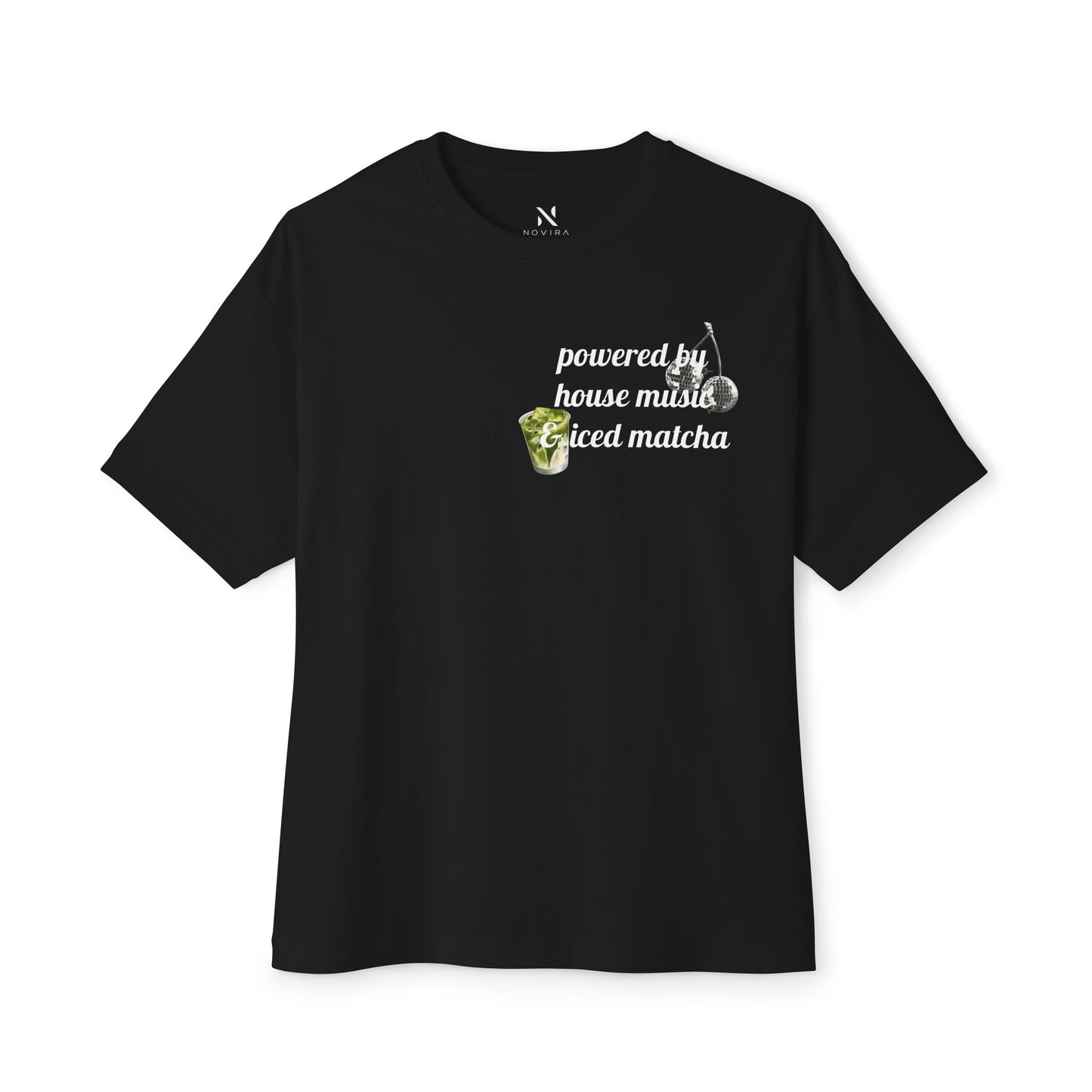 Powered by House Music & Iced Matcha T-Shirt — Retro DJ Vinyl Graphic Tee